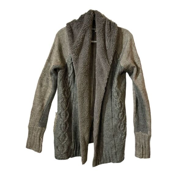 Mystree Women's Grey Angora Blend Chunky Cable-Knit Open front Cardigan L Fur - Picture 2 of 11